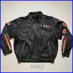 Vintage American Leather USA American Flag Bomber Jacket Size XL