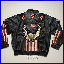 Vintage American Leather USA American Flag Bomber Jacket Size XL