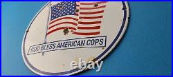 Vintage American Porcelain USA Flag God Bless Police Cops Gas Station Pump Sign