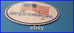 Vintage American Porcelain USA Flag God Bless Police Cops Gas Station Pump Sign