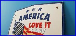 Vintage American Porcelain USA Flag Love It Leave Service Gas Service Sign