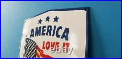Vintage American Porcelain USA Flag Love It Leave Service Gas Shield Sign