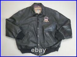 Vintage Avirex Leather Jacket American Flag Bomber Black 4XL Mdae In USA