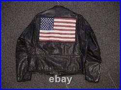 Vintage BROOKS Leather Motorcycle CAFE RACER Jacket Size 46 AMERICAN FLAG XL