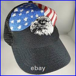 Vintage Bald Eagle Trucker Hat American Flag Snapback Cap 80s USA United States