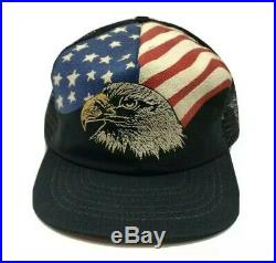 Vintage Bald Eagle Trucker Hat Mesh Foam USA American Flag 80's Made in USA