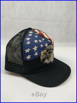 Vintage Bald Eagle Trucker Hat Mesh Foam USA American Flag 80's Made in USA
