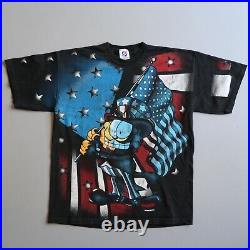 Vintage Garfield USA American Flag T Shirt All Over Print XL