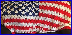 Vintage Hand Made USA American Flag Hand Knit Woven Throw Blanket 50 Star RARE