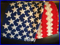 Vintage Hand Made USA American Flag Hand Knit Woven Throw Blanket 50 Star RARE