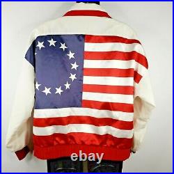Vintage Kim Baker American Flag Bomber Jacket Mens XL White Vegas Made In USA
