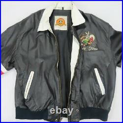 Vintage LOONEY TUNES Leather Jacket Bugs Bunny USA American Flag Salute XL WB