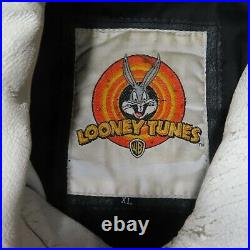 Vintage LOONEY TUNES Leather Jacket Bugs Bunny USA American Flag Salute XL WB