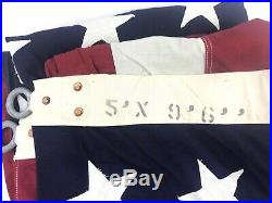 Vintage Large 48 Star American Flag 5 x 9.5 Sewn Cotton Stars & Stripes USA