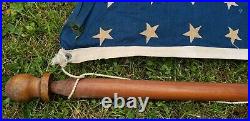 Vintage Large WWII Era 48 Star American US Flag with Wood Pole Patriotic WW2 USA