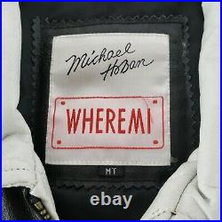 Vintage Leather Jacket USA Spellout American Flag Medium Tall Michael Hoban USA