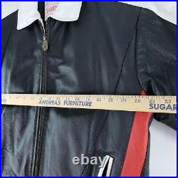Vintage Leather Jacket USA Spellout American Flag Medium Tall Michael Hoban USA