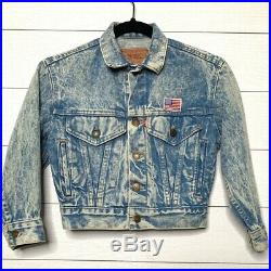 Vintage Levi Denim Jacket Acid Wash Type 3 American Flag Patch Made in USA RARE