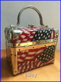 Vintage Lisette Purse American Flag USA Box Train Case Bag EUC