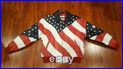 Vintage Michael Hoban LARGE USA WhereMI American Flag Leather Jacket Bomber L