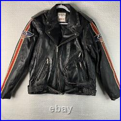 Vintage Michael Hoban WHEREMI Leather Biker Jacket XL Black USA American Flag