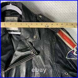 Vintage Michael Hoban WHEREMI Leather Biker Jacket XL Black USA American Flag