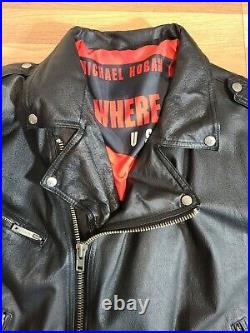 Vintage Michael Hoban Where MI USA American Flag Bomber Biker Leather Jacket 2XL