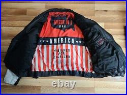 Vintage Michael Hoban Where MI USA American Flag Bomber Biker Leather Jacket 2XL