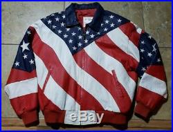 Vintage Michael Hoban Where MI USA Flag American Leather Jacket Size L