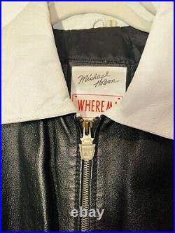 Vintage Michael Hoban WhereMI Leather Jacket USA American Flag Men's Large