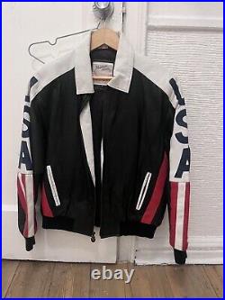 Vintage Michael Hoban WhereMI Leather Jacket USA American Flag Mens Medium