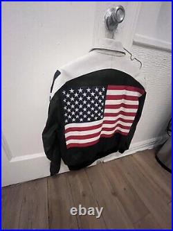 Vintage Michael Hoban WhereMI Leather Jacket USA American Flag Mens Medium