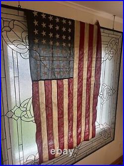 Vintage Older 48 Star Worn Weathered All Stitched American Flag Zig Zag Star USA