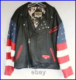 Vintage PHASE 2 Leather Motorcycle Jacket. XL 80s USA Flag HARLEY DAVIDSON Patch