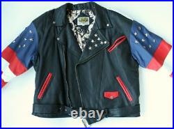 Vintage PHASE 2 Leather Motorcycle Jacket. XL 80s USA Flag HARLEY DAVIDSON Patch