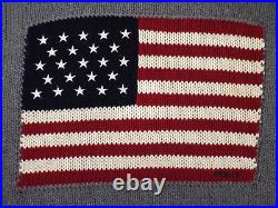 Vintage POLO Ralph Lauren Gray American Flag Sweater USA Men's Medium Cotton