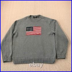 Vintage Polo Jeans Co Ralph Lauren Sweater Mens 2XL Gray American Flag USA Knit