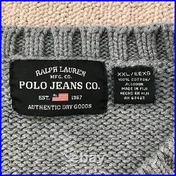 Vintage Polo Jeans Co Ralph Lauren Sweater Mens 2XL Gray American Flag USA Knit