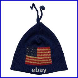 Vintage Polo Ralph Lauren 100% Wool US Flag Beanie Hat Made in USA Navy Rare