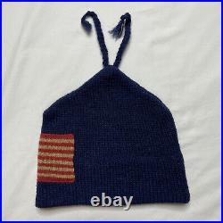 Vintage Polo Ralph Lauren 100% Wool US Flag Beanie Hat Made in USA Navy Rare