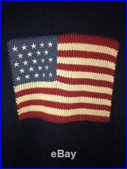 Vintage Polo Ralph Lauren American Flag Knit Sweater Big USA 100% Size XL 90s