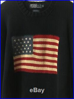 Vintage Polo Ralph Lauren American Flag Knit Sweater Big USA 100% Size XL 90s
