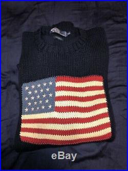 Vintage Polo Ralph Lauren American Flag USA Knit Sweater 2XL XXL Blue From 2001