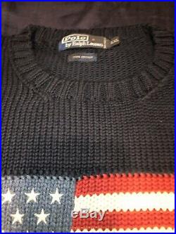 Vintage Polo Ralph Lauren American Flag USA Knit Sweater 2XL XXL Blue From 2001