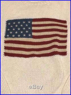 Vintage Polo Ralph Lauren American Flag USA Knit Sweater 2XL XXL Cream From 2001