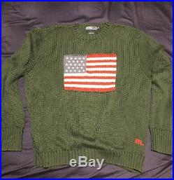 Vintage Polo Ralph Lauren American Flag USA Knit Sweater 2XL XXL Green From 2001