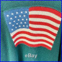 Vintage Polo Ralph Lauren American Flag USA Knit Sweater L Green From 2001