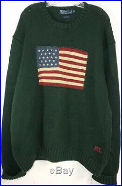Vintage Polo Ralph Lauren American Flag USA Knit Sweater XXL Green From 2001