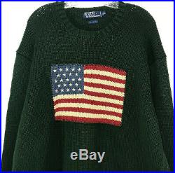 Vintage Polo Ralph Lauren American Flag USA Knit Sweater XXL Green From 2001