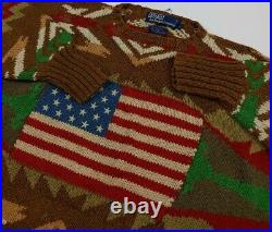 Vintage Polo Ralph Lauren Aztec USA Flag Handknit Sweater Rare Country Sportsman